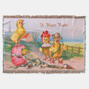 Easter Chick Coloured Egg Cotton Throw Blanket