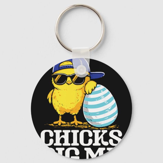 Easter Chick Dig Me Cool Chicken Sungles Men Boys  Key Ring (Front)