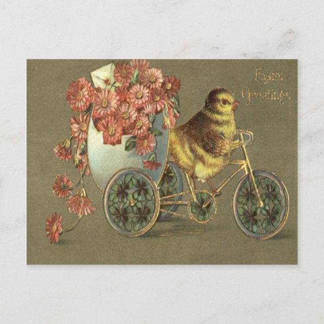 Easter Chick Egg Chrysanthemum Bike Love Letter Holiday Postcard (Front)