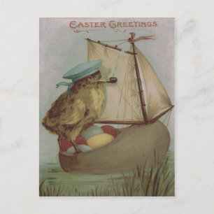 Easter Chick Egg Sail Ship Shoe Holiday Postcard