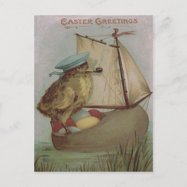 Easter Chick Egg Sail Ship Shoe Holiday Postcard (Front)
