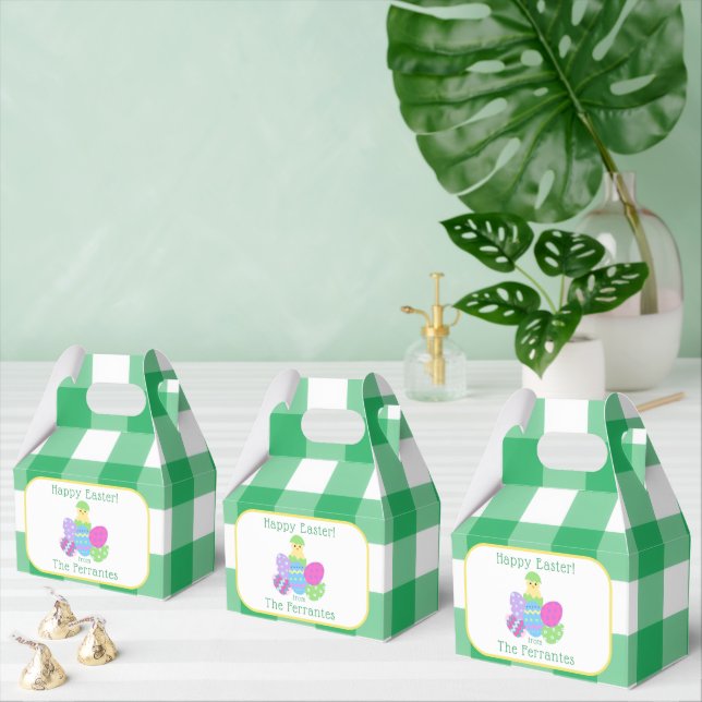 EASTER Chick Eggs and bold green check NAME Favour Box (Multiple)
