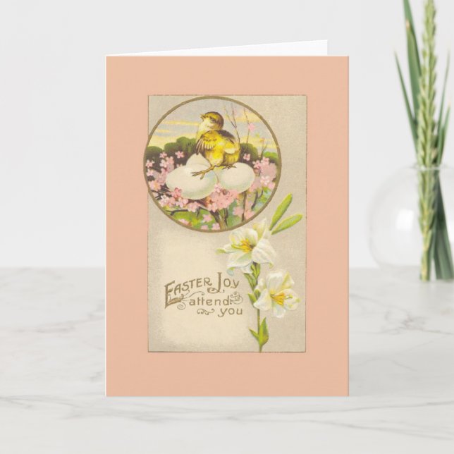 Easter - Chick & Eggs Up a Tree - Antique Postcard (Front)