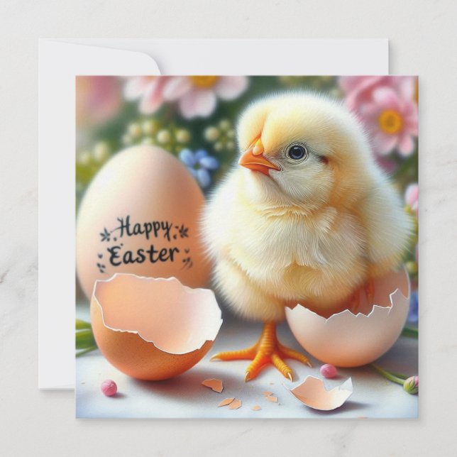 Easter Chick Emerging from Egg Shell Holiday Card (Front)