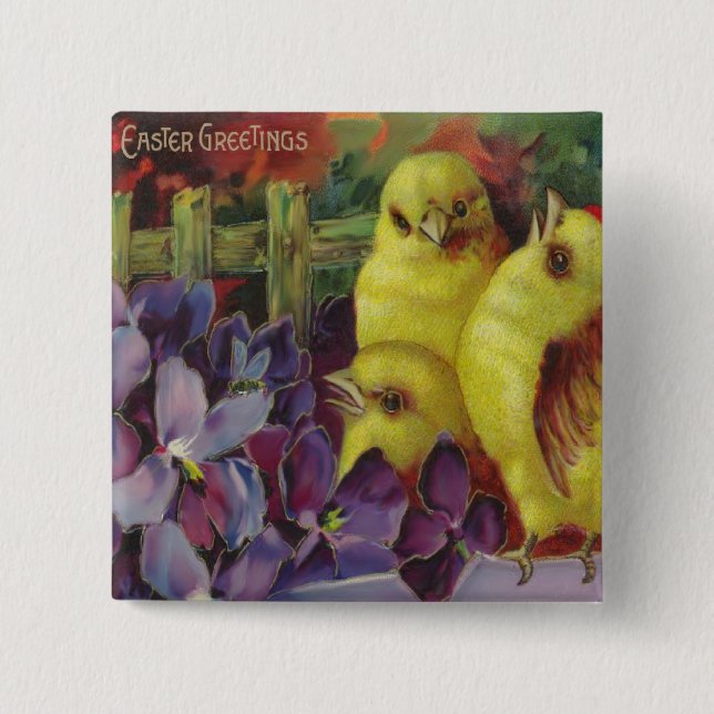 Easter Chick Greetings 15 Cm Square Badge (Front)