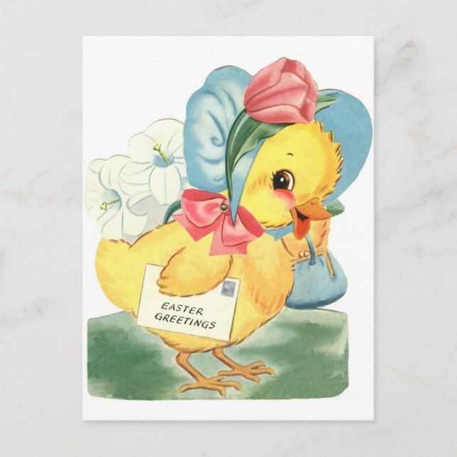 Easter Chick Greetings Holiday Postcard (Front)