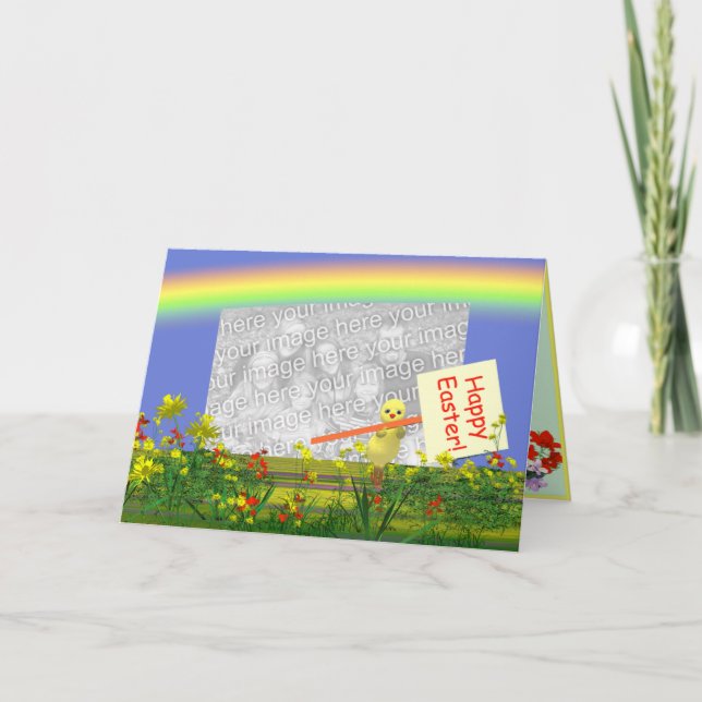 Easter Chick Greets (photo frame) Holiday Card (Front)