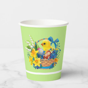 Easter Chick in a Basket of Flowers Party Paper Cups
