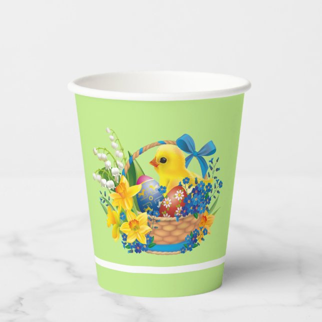 Easter Chick in a Basket of Flowers Party Paper Cups (Front)