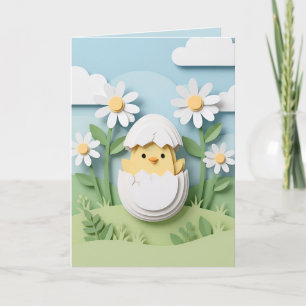 Easter Chick Papercraft Daisy Flowers Spring Holiday Card