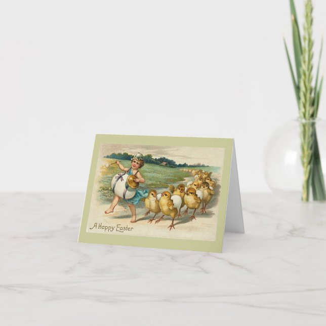 Easter Chick Parade Vintage Holiday Card (Front)