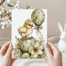 Easter Chick Spring Floral Watercolor Sage Green