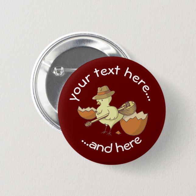 Easter Chick with Bouzouki 6 Cm Round Badge (Front & Back)
