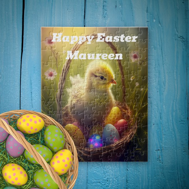 Easter Chick With Egg Basket Personalised Jigsaw Puzzle (Creator Uploaded)