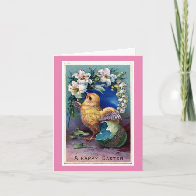 Easter Chick With Flowers Card (Front)