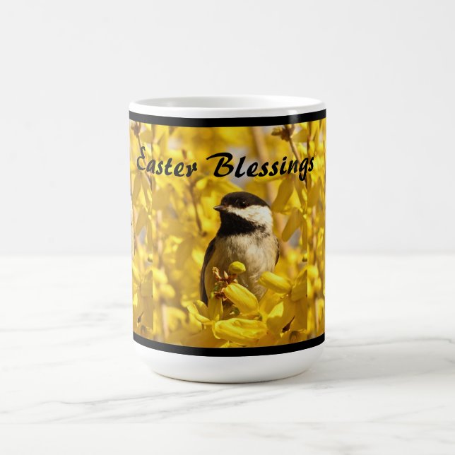 Easter Chickadee Bird in Yellow Flowers Mug (Center)