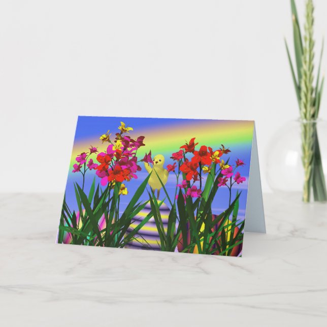 Easter Chicken and Flowers Holiday Card (Front)