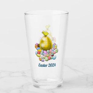 Easter Chicken & Eggs Glass