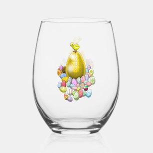 Easter Chicken & Eggs Stemless Wine Glass