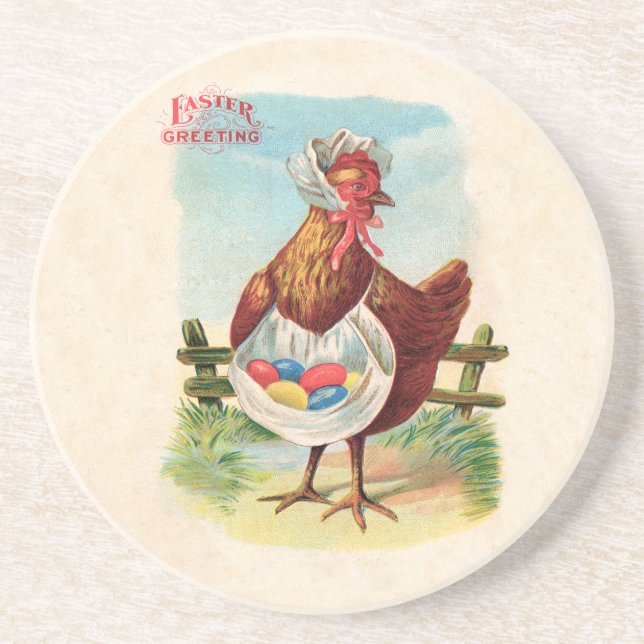 Easter Chicken Farm Cute Antique Eggs Coaster (Front)