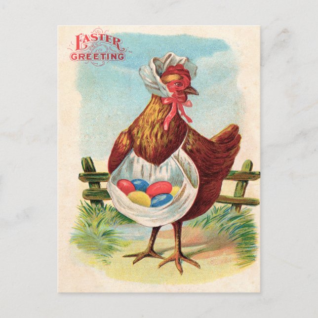 Easter Chicken Farm Cute Antique Eggs Holiday Postcard (Front)