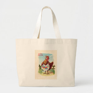 Easter Chicken Farm Cute Antique Eggs Large Tote Bag