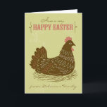 Easter Chicken Green Rustic Happy Easter Card<br><div class="desc">Send Easter greetings to family and friends with this customisable Happy Easter card. It features illustrations of a brown chicken in a nest. Personalise by adding your details. Rustic and unique,  it's a great Easter greeting card for your friends and families.</div>