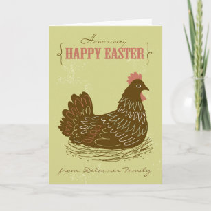 Easter Chicken Green Rustic Happy Easter Card