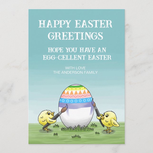 Easter chickens' egg-cellent Easter Greetings Holiday Card (Front)