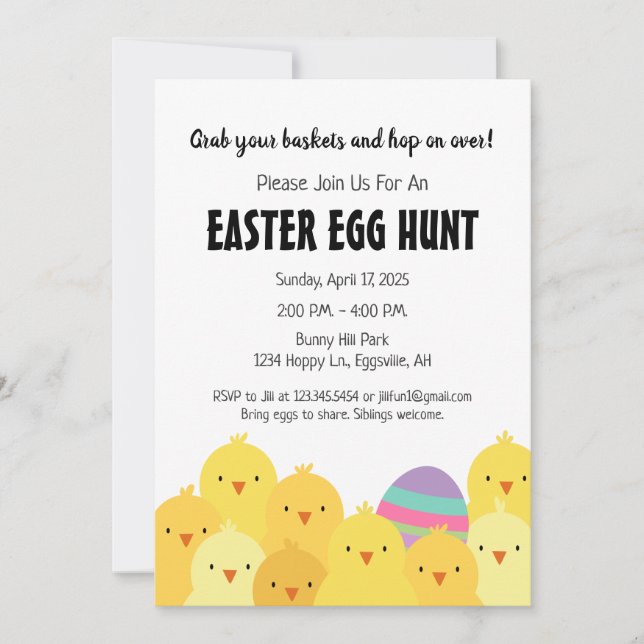 Easter Chicks and Egg Hunt Invitation (Front)