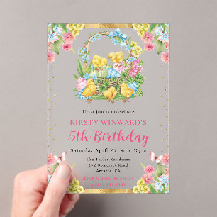 Easter Chicks and Eggs Spring 5th Birthday Acrylic Invitations