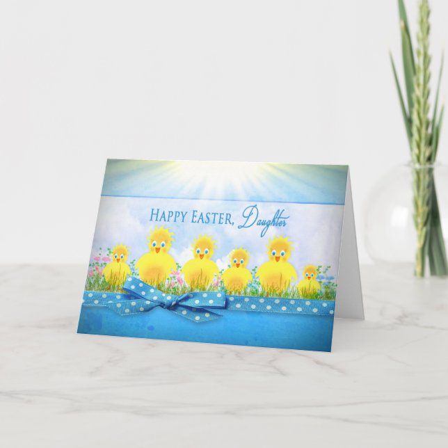 EASTER CHICKS - DAUGHTER - BLUE/YELLOW HOLIDAY CARD (Front)
