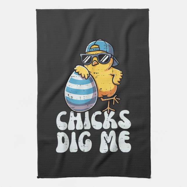 Easter Chicks Dig Me Cute Egg Tea Towel (Vertical)
