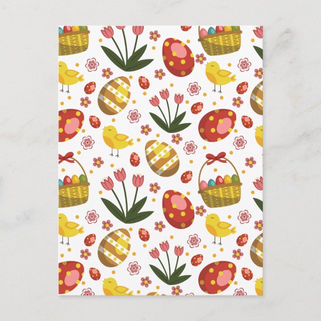 Easter Chicks Flowers Eggs Celebration Holiday Postcard (Front)