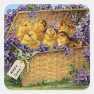 Easter Chicks in a Basket Square Sticker