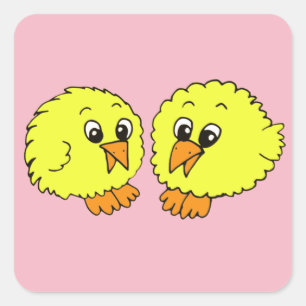Easter Chicks in the Pink Square Sticker