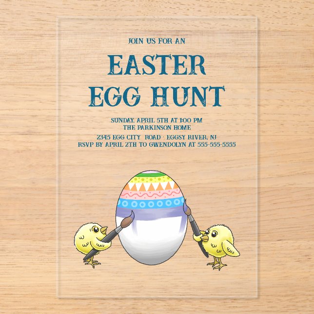 Easter chicks paint the Easter egg Acrylic Invitations (Front)