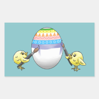 Easter chicks paint the Easter egg Rectangular Sticker