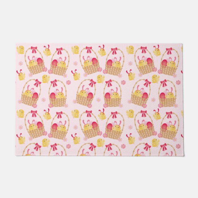 Easter Chicks Pattern Pink Doormat (Front)