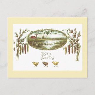 Easter - Chicks & Pond Arts & Crafts Postcard