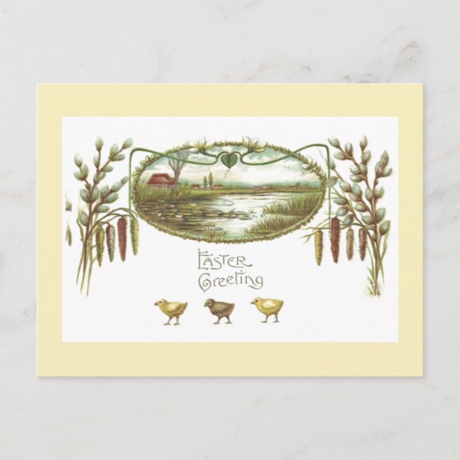 Easter - Chicks & Pond Arts & Crafts Postcard (Front)