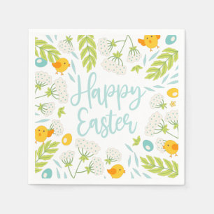 Easter Chicks Spring Floral Foliage  Napkin