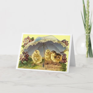 Easter Chicks Under Parasol Vintage Easter Card
