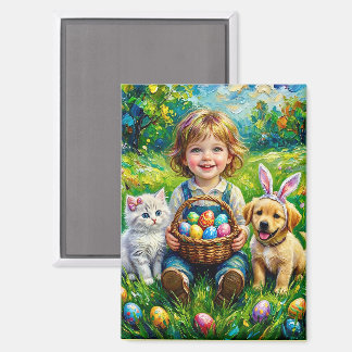 ~ EASTER Child Puppy Kitten Eggs ~  Magnet