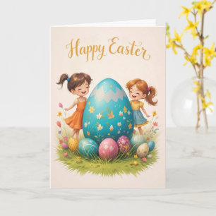 Easter Children and Colourful Egg Greeting Card