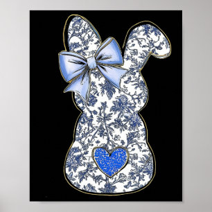 Easter Chinoiserie Floral Bunny With Cute Blue Bow Poster