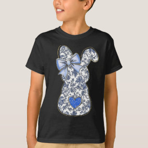 Easter Chinoiserie Floral Bunny With Cute Blue Bow T-Shirt