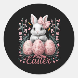 Easter Chinoiserie Floral Bunny With Cute Coquette Classic Round Sticker