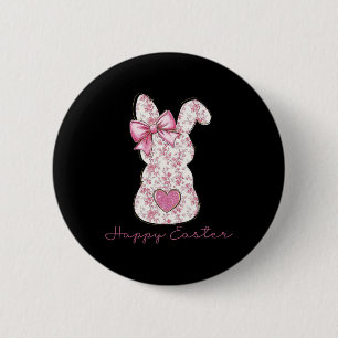 Easter Chinoiserie Floral Bunny With Cute Pink Bow 6 Cm Round Badge