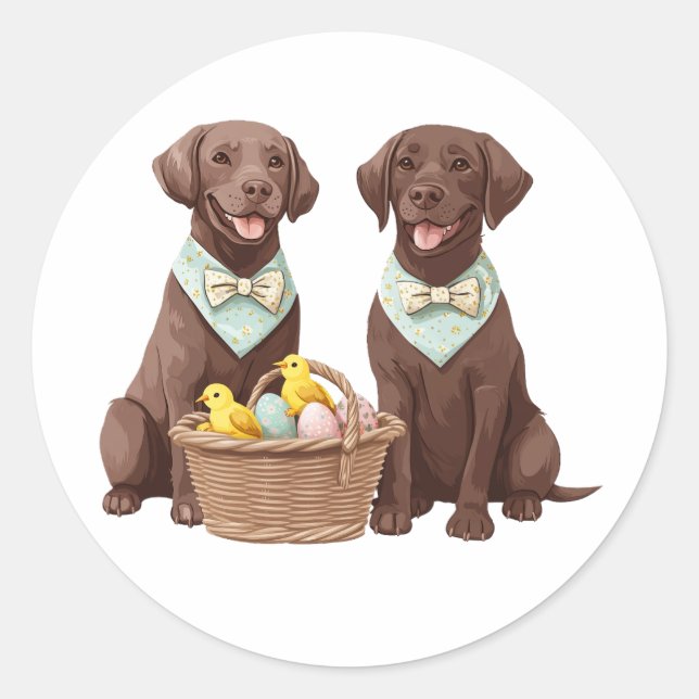 Easter Chocolate Labrador Retriever Dogs Classic Round Sticker (Front)